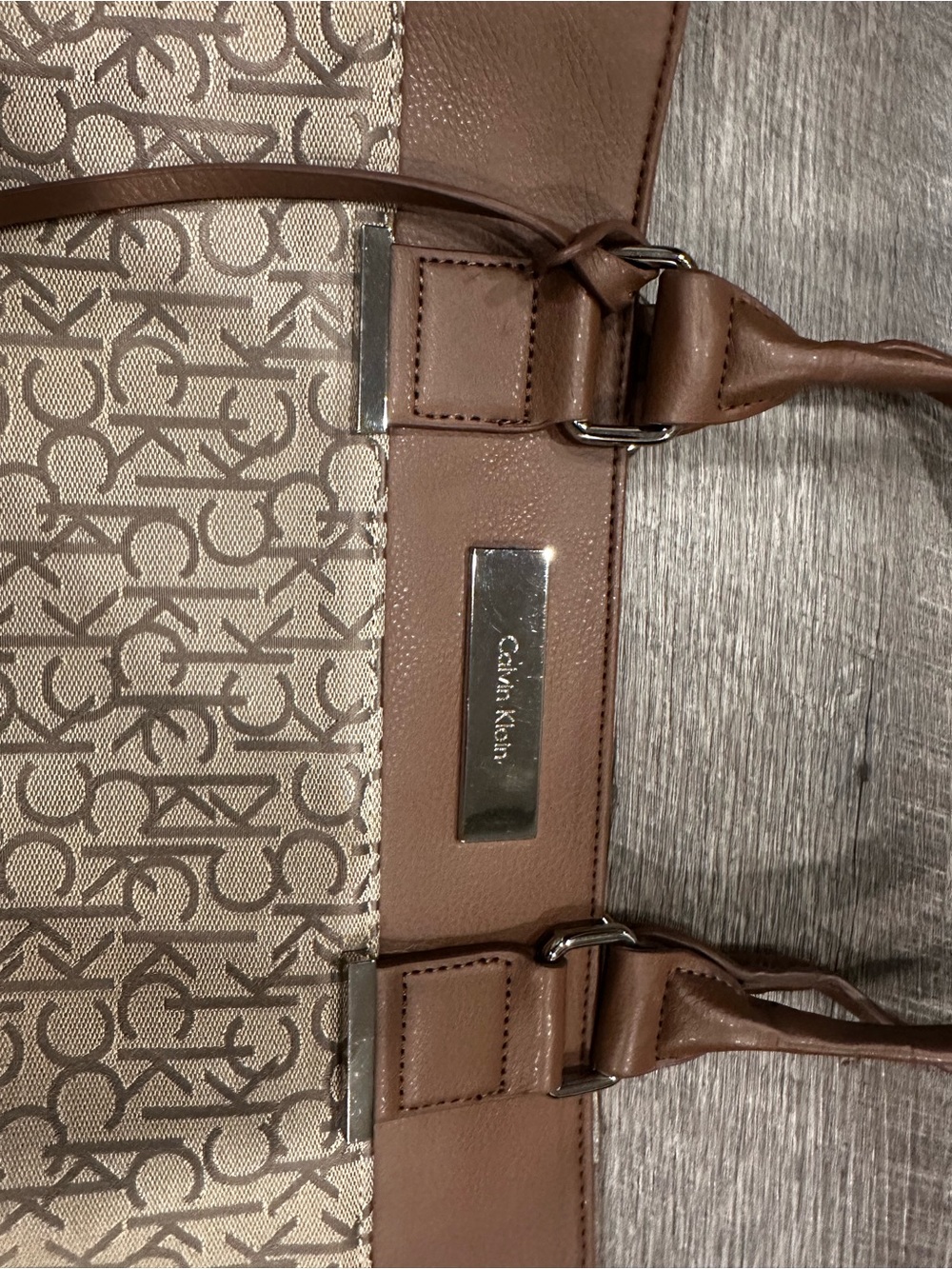 Calvin Klein Taupe and Brown Monogram Tote